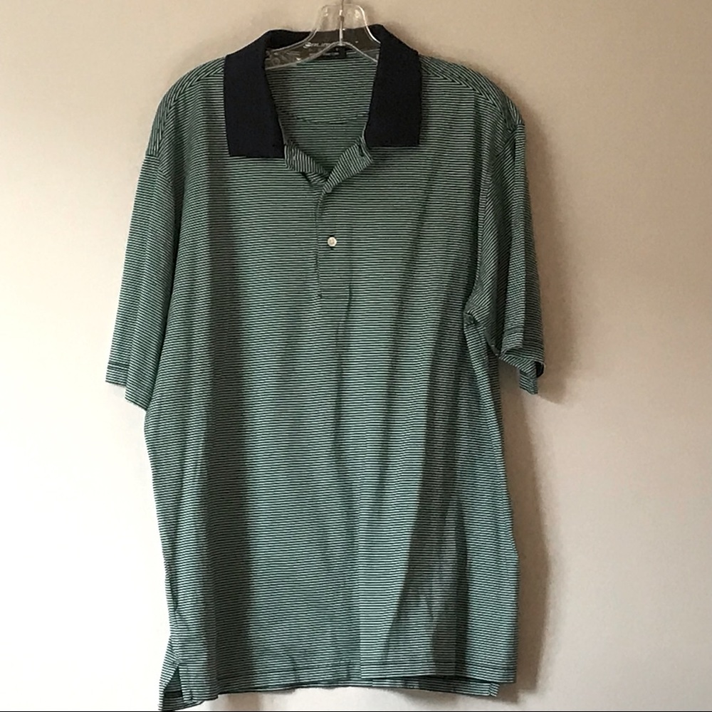 Orlimar Navy Green Striped Golf Polo Shirt